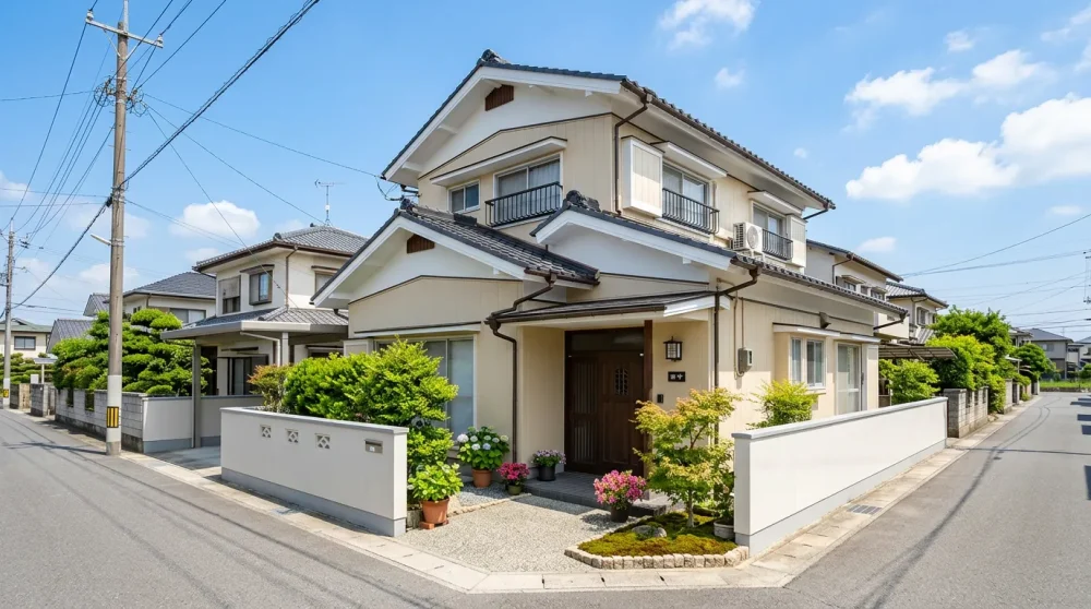 倉敷の住宅街に建つ外壁塗装済みの清潔感ある一軒家