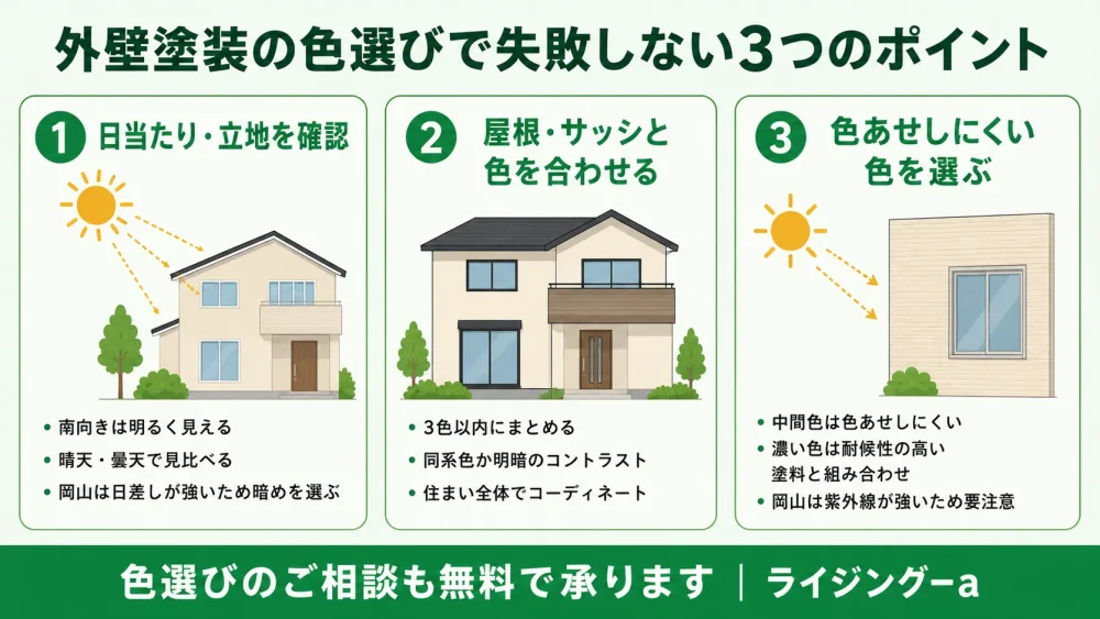 外壁塗装の色選びで失敗しない3つのポイント