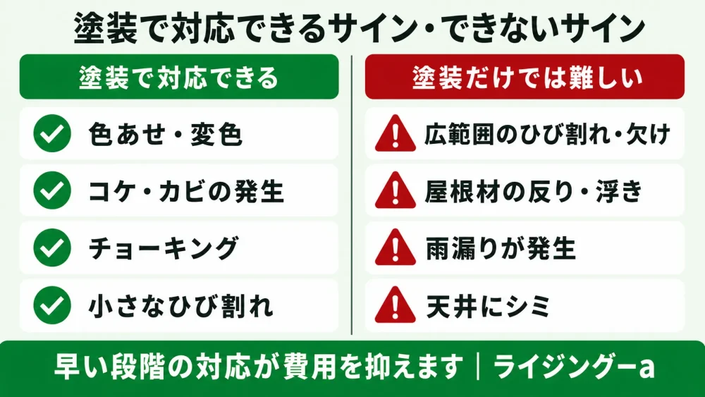 塗装で対応できる劣化サインとできないサインの比較